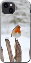 Geschikt voor iPhone 13 mini hoesje - Vogel - Hek - Sneeuw - Siliconen Telefoonhoesje