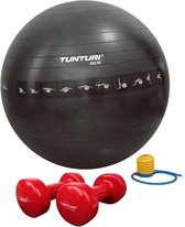 Tunturi - Fitness Set - Vinyl Dumbbell 2 x 3 kg  - Gymball Zwart met Anti Burst 55 cm