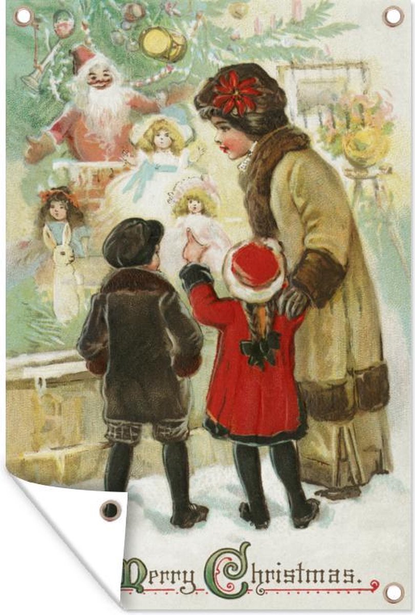 Muurdecoratie Kunst voor Kerst met kinderen - 120x180 cm - Tuinposter voor buiten - GreatGardenPosters