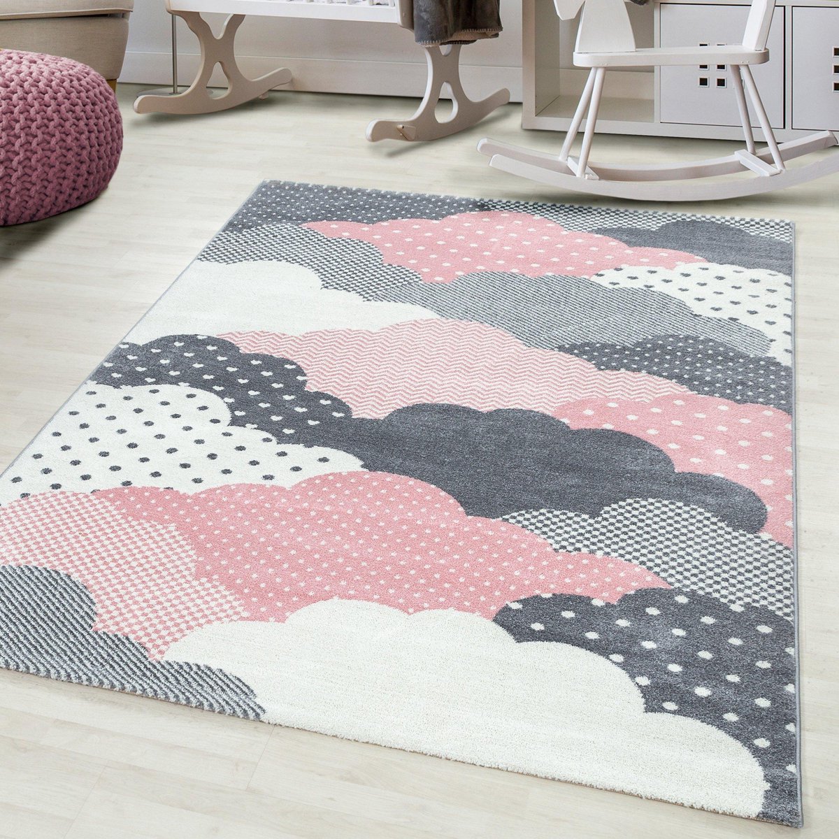 Tapis Enfant Tapis Chambre Enfant Fille Garcon Pastel 3D Pois Coeur Vert  Gris, Dimension:120x170 cm