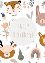 Verjaardagskaart - Ansichtkaart - Met Kraft Envelop - A6 - 10x15cm - Konijn - Happy Birthday - 2 stuks