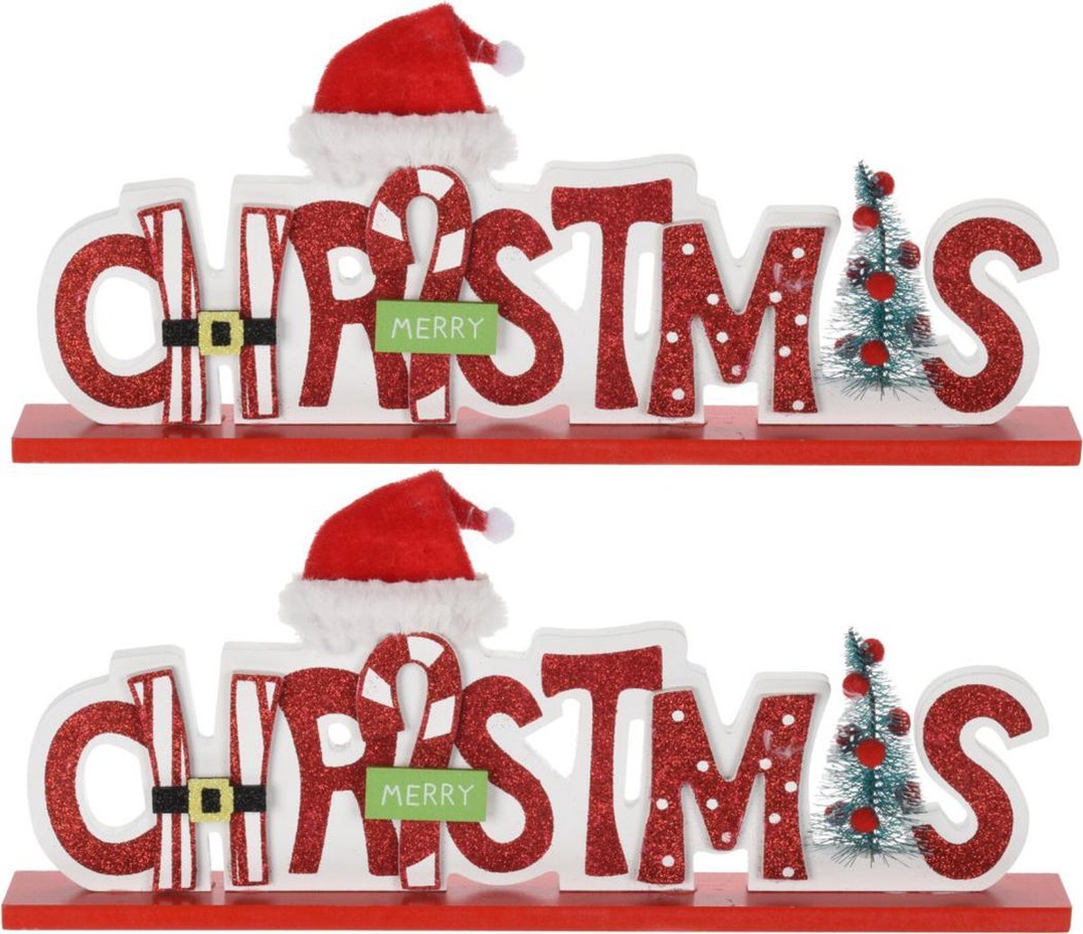 Houten kerstversiering bordje Merry Christmas 35 cm - raamdecoratie - vensterbank versiering - kerstdecoratie – foto 2