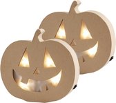 Set van 4x stuks pompoen Halloween decoratie met licht van papier mache 22 cm