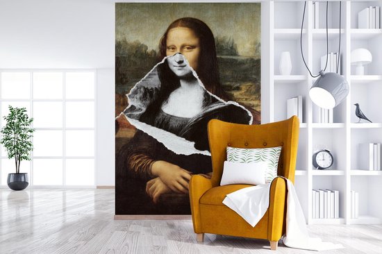 Papier Peint - Papier Papier peint photo Mona Lisa - Zwart - Wit - Da Vinci - Largeur 225 cm x Hauteur 350 cm