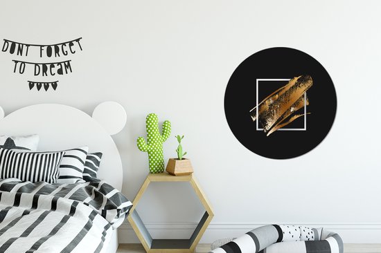 Bandes de peinture dorées sur fond noir Sticker mural cercle mural - 50x50 cm - peinture ronde - cercle papier peint - cercle mural - cercle vivant - autocollant & découpe ronde