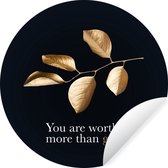 Branche d'or avec des feuilles avec la citation - Vous valez plus que l'or - ⌀ 30 cm - peinture ronde - cercle de papier peint - cercle mural - cercle vivant - autocollant et découpe ronde