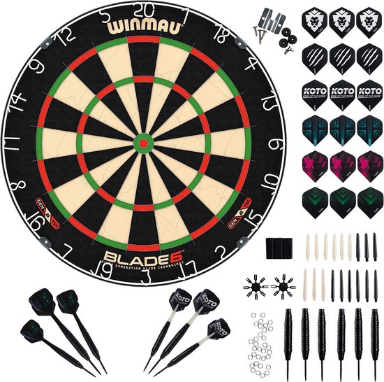 KOTO - Dartset Winmau Blade 6 Dartbord - Density-Control - 23 Gram - 6x100 Micron Flights) & 90X Accessoires van Merkloos — afbeelding 4
