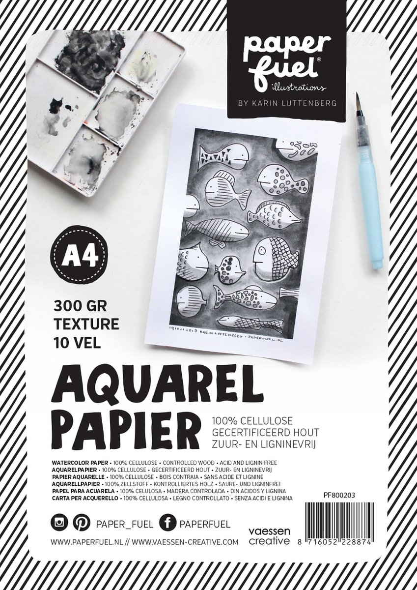 Paperfuel Aquarelpapier - A4 formaat 21x29,7cm - 300 g/m² - 10 vellen - Textuur Wit