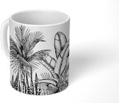 Mok - Bladeren - tekening - Zwart - Wit - 350 ML - Beker