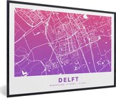 Fotolijst incl. Poster - Stadskaart - Delft - Nederland - Paars - 30x20 cm - Posterlijst - Plattegrond