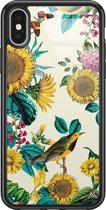 iPhone X/XS hoesje glass - Zonnebloemen / Bloemen | Apple iPhone Xs case | Hardcase backcover zwart