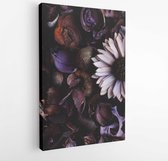 Canvas schilderij - Top view on a purple floral pattern of dried flowers. Nature background concept   -596583440 - 115*75 Vertical