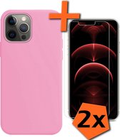 Hoesje Geschikt voor iPhone 13 Pro Hoesje Siliconen Cover Case Met 2x Screenprotector - Hoes Geschikt voor iPhone 13 Pro Hoes Back Case - Lichtroze
