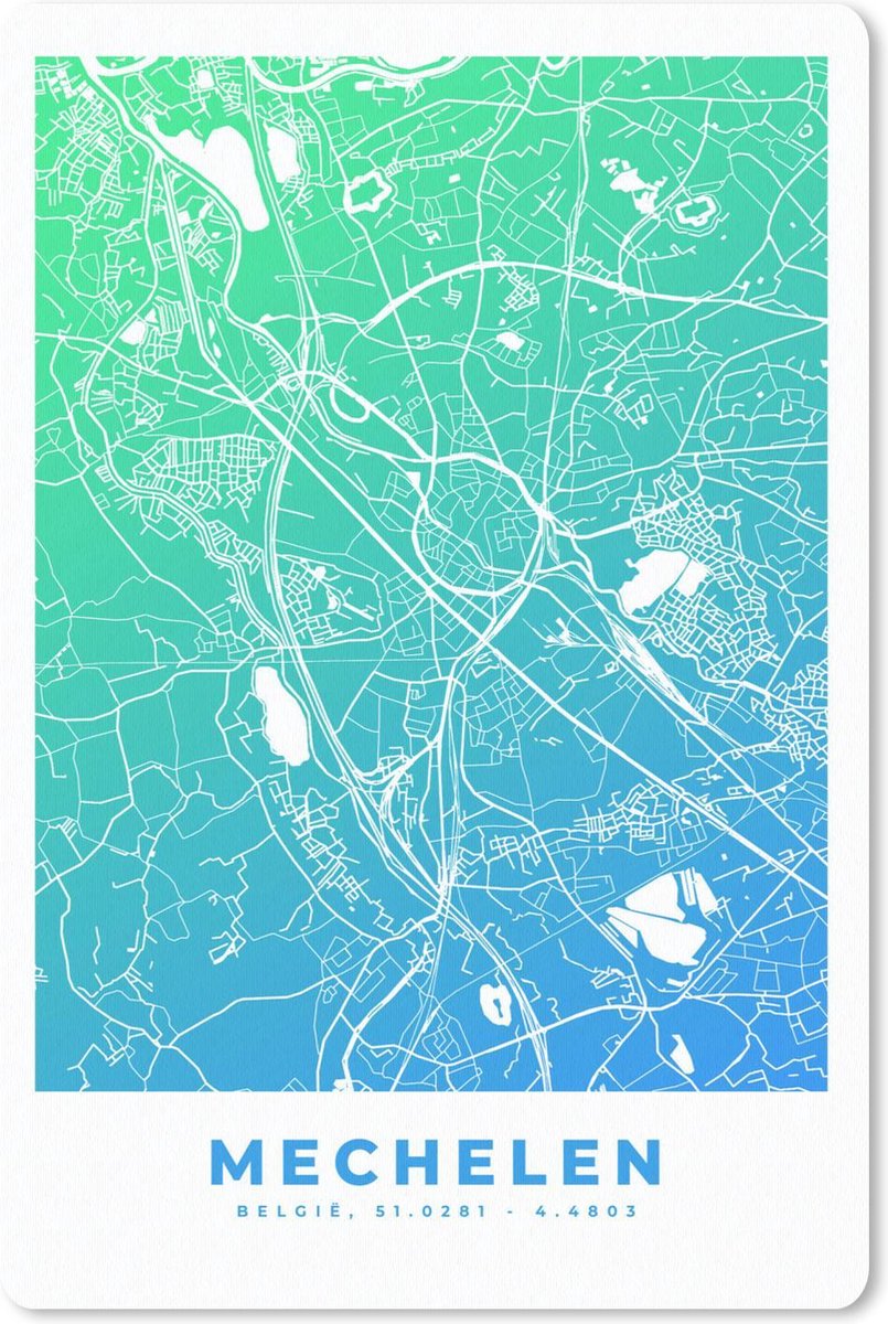 Muismat - Mousepad - Stadskaart - Mechelen - Blauw - Groen - 40x60 cm - Plattegrond