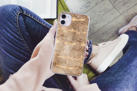 Coque iPhone 11 - Imprimé serpent - Or - Marron - Siliconen