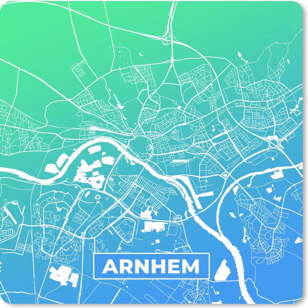 Muismat 20x20 cm - Mousepad Stadskaart - Arnhem - Blauw - Groen - Muismatten