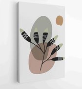 Canvas schilderij - Botanical watercolor wall art vector set. Earth tone boho foliage line art drawing with abstract shape 4 -    – 1901708014 - 115*75 Vertical