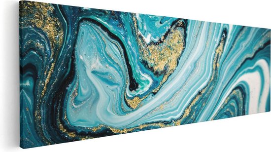 Artaza Canvas Schilderij Abstracte Luxe Kunst in het Blauw met Goud - 120x40 - Groot - Foto Op Canvas - Canvas Print