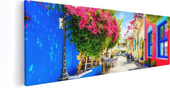 Artaza Canvas Schilderij Kleurrijke Straat op het Eiland Kos, Griekenland - 120x40 - Groot - Foto Op Canvas - Canvas Print