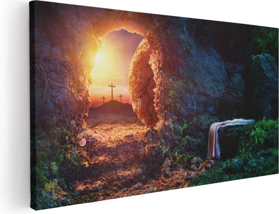 Artaza Canvas Schilderij Kruisiging bij Zonsopgang - Opstanding Jezus - 100x50 - Groot - Foto Op Canvas - Canvas Print