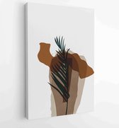 Canvas schilderij - Botanical wall art vector set. Earth tone boho foliage line art drawing with abstract shape. 4 -    – 1881805132 - 50*40 Vertical