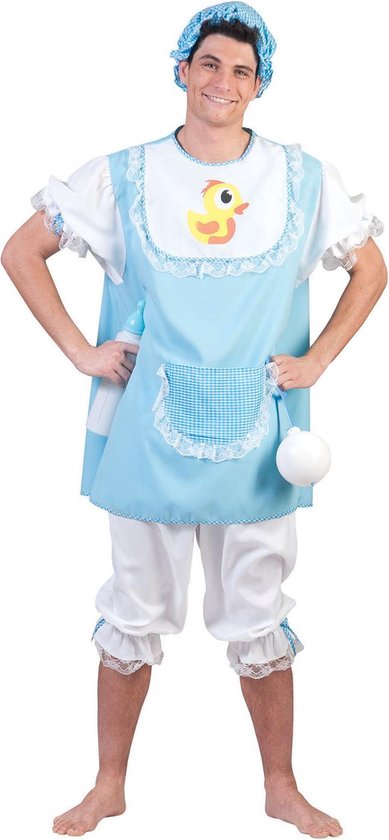 Funny Fashion - Grote Baby Kostuum - Hij Blijft Een Grote Baby - Man - Blauw - Maat 48-50 - Carnavalskleding - Verkleedkleding