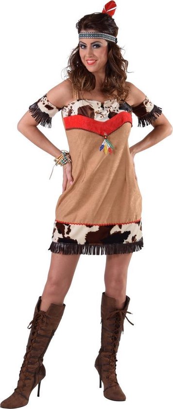 Magic By Freddy's - Indiaan Kostuum - Indiaanse Squaw Wilde Wigwam - Vrouw - bruin - Medium - Carnavalskleding - Verkleedkleding