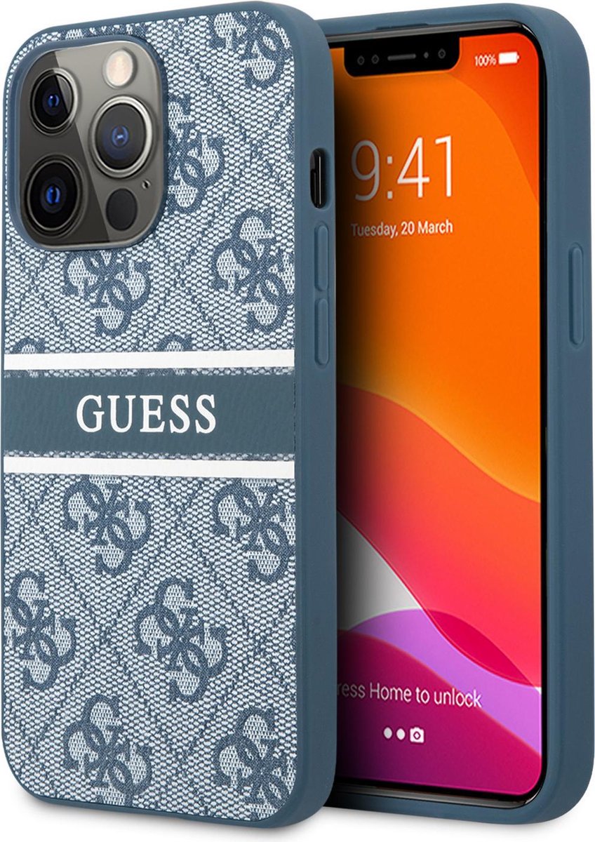 Guess 4G Stripe Logo Backcase hoesje iPhone 13 Pro Blauw