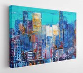 Canvas schilderij - Artistic painting of skyscrapers.Abstract style.Cityscape panorama. -     1718722903 - 50*40 Horizontal