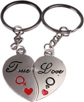 sleutelhanger hart True Love staal zilver 2-delig