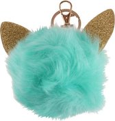 fluffy sleutelhanger met kattenoren groen 8 cm