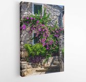 Canvas schilderij - Old stone house in mediterranean Town of Omisalj on sunny summer day, Krk Island in Croatia  -  1502683730 - 50*40 Vertical