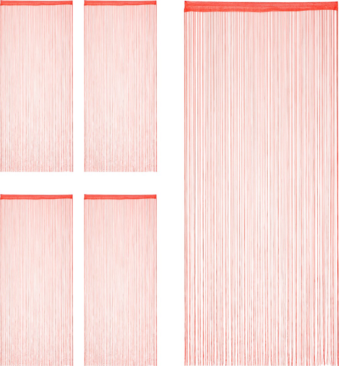 Relaxdays 5x draadgordijn - deurgordijn slierten - franjes gordijn - 90 x 245 cm - rood