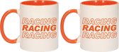4x stuks racing racing racing vlag beker / mok wit en oranje - 300 ml - Formule - Nederland supporter / fan