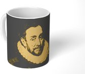 Mok - Koffiemok - Willem van Oranje - Adriaen Thomasz - Zwart - Geel - Mokken - 350 ML - Beker - Koffiemokken - Theemok