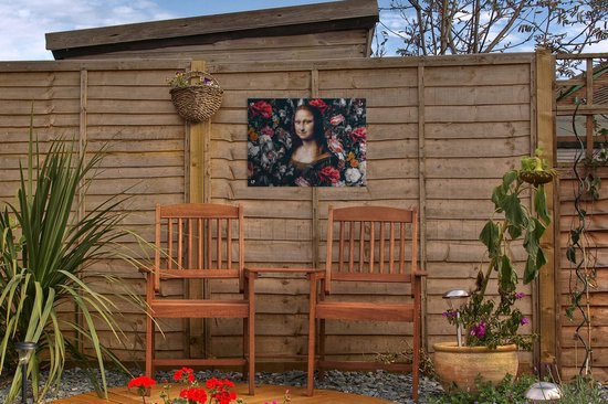 Décoration de Jardin Leonardo de Vinci - Mona Lisa - Fleurs - 40x30 cm - Toile de jardin - Affiche extérieure