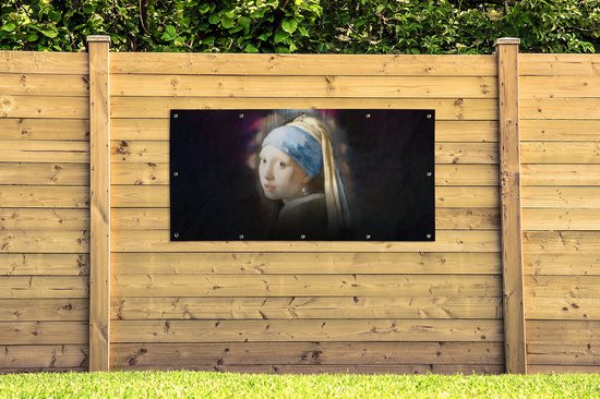 Affiche de clôture Fille à la perle - Johannes Vermeer - Arc-en-ciel - 200x100 cm - Toile de jardin