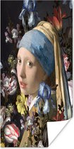 Poster Meisje met de parel - Johannes Vermeer - Bloemen - 20x40 cm