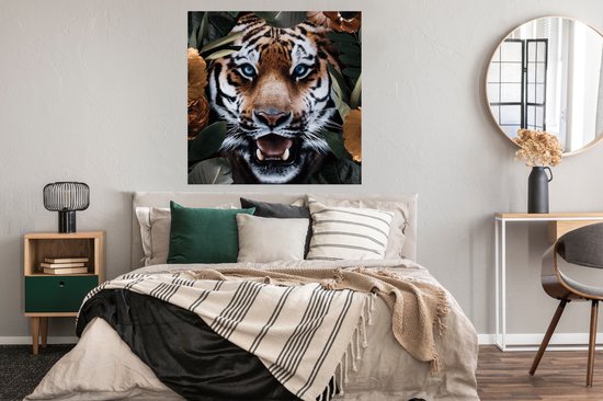 Affiche Tigre - Feuille - Animaux - 100x100 cm XXL