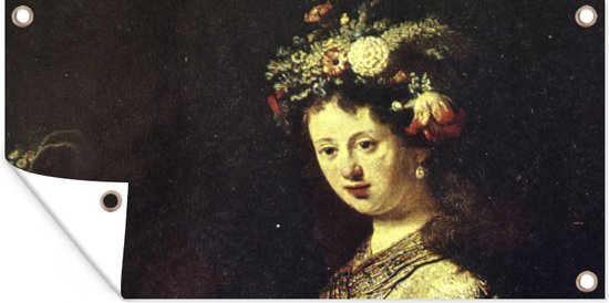 Wanddecoratie buiten Saskia als Flora - Schilderij van Rembrandt van