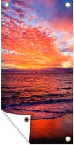 Schuttingposter Zonsondergang - Strand - Rood - 100x200 cm - Tuindoek