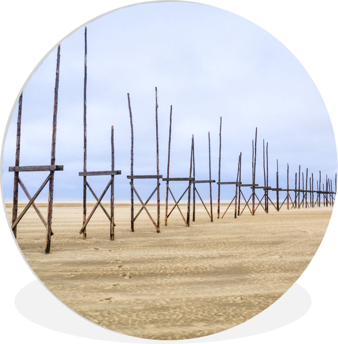 WallCircle - Wandcirkel ? 90 - Palen op het strand van Vlieland - Ronde schilderijen woonk