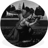 WallCircle - Wandcirkel ⌀ 140 - The Annunciation by Leonardo - Leonardo da Vinci - Ronde schilderijen woonkamer - Wandbord rond - Muurdecoratie cirkel - Kamer decoratie binnen - Wanddecoratie muurcirkel - Woonaccessoires