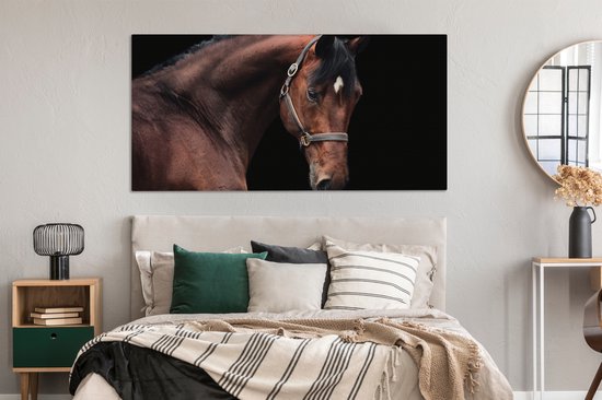 Tableau sur toile Cheval - Halter - Marron - 160x80 cm - Décoration murale