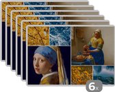 Placemat - Placemats kunststof - Vermeer - Collage - Melkmeisje - 45x30 cm - 6 stuks - Hittebestendig - Anti-Slip - Onderlegger - Afneembaar