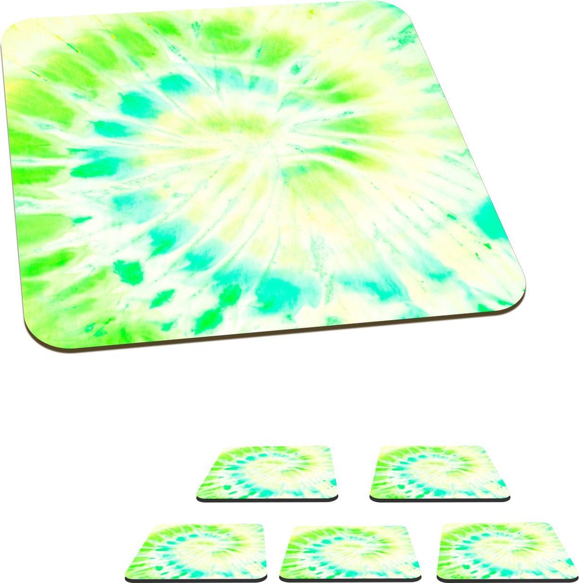 Onderzetters voor glazen - Zomer - Tie dye - Wit - 10x10 cm - Glasonderzetters - 6 stuks