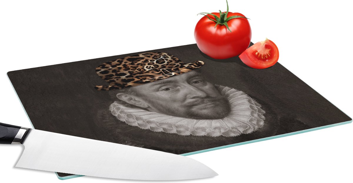Glazen Snijplank - 28x20 - Kunst - Willem van Oranje - Hoed - Snijplanken Glas