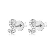 Tracelet - Zilveren Oorbellen - Oorbellen Letter S | Studs zilver met zirkonia | 925 Sterling Zilver - Direct uit voorraad - Met 925 Zilver Certificaat - In Leuke cadeauverpakking