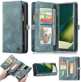 Samsung Galaxy S21 Ultra Bookcase hoesje - CaseMe - Effen Blauw - Leer - Portemonnee met 11 Vakjes voor Pasjes en Ritsvak