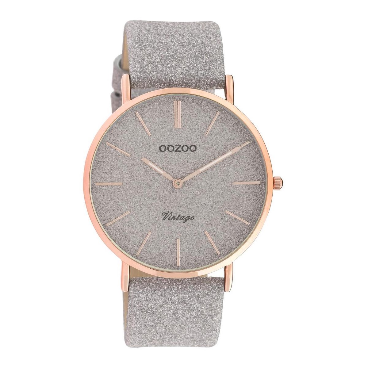 OOZOO Vintage series - Rosé gouden horloge met taupe leren band - C20162 - Ø40